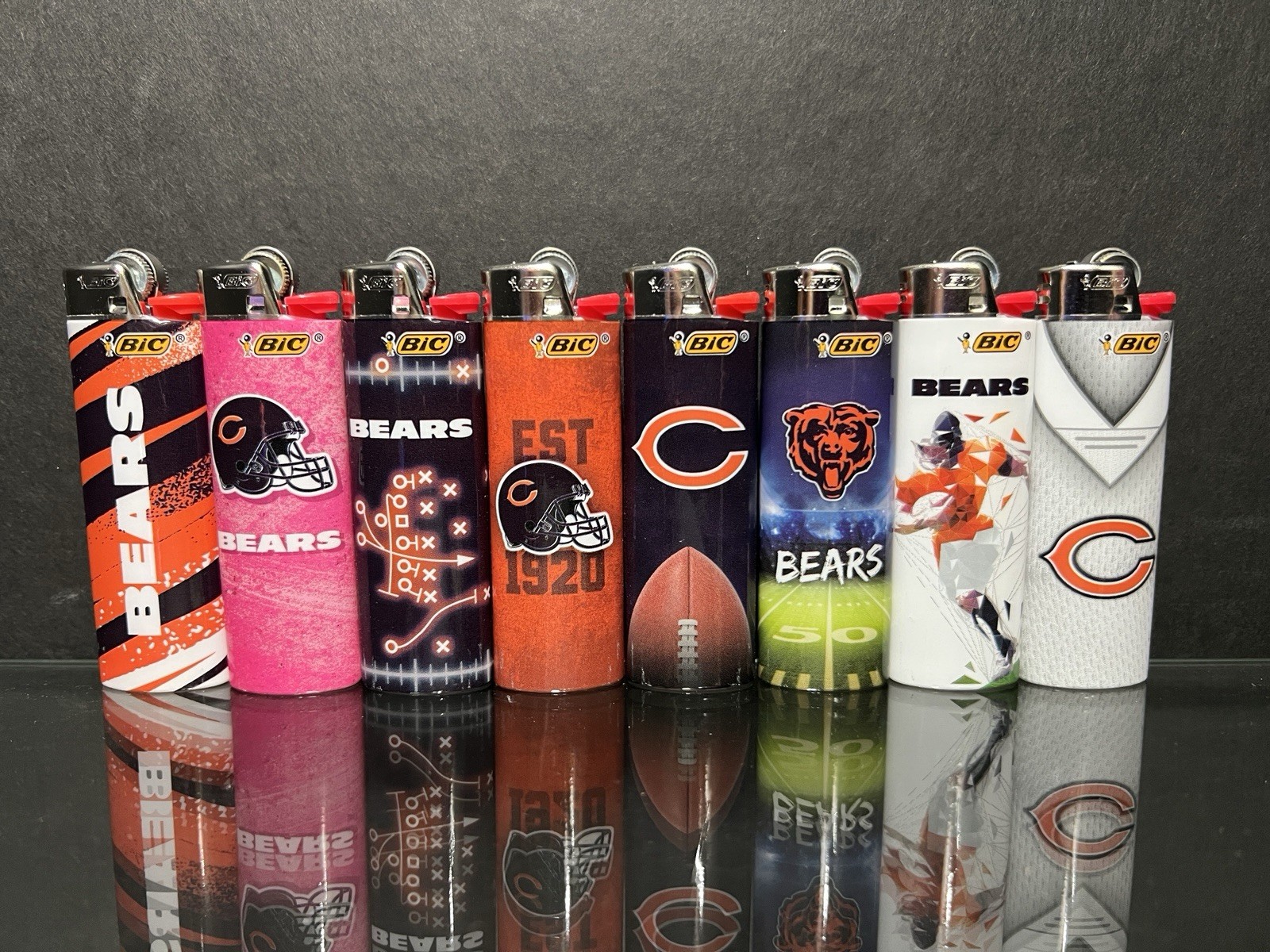 8 New Special Edition Bic lighters set Featuring The Chicago Bears Football Team