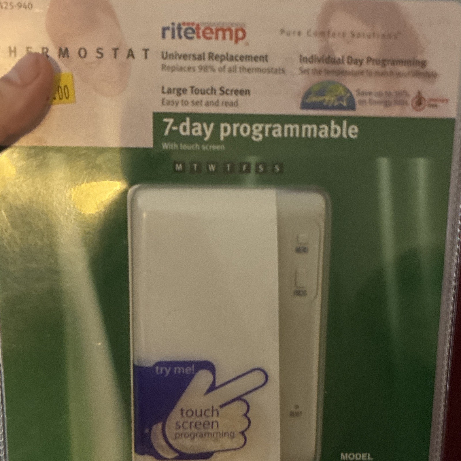 RiteTemp 7-Day Programmable Touchscreen Thermostat, Universal Replacement, White