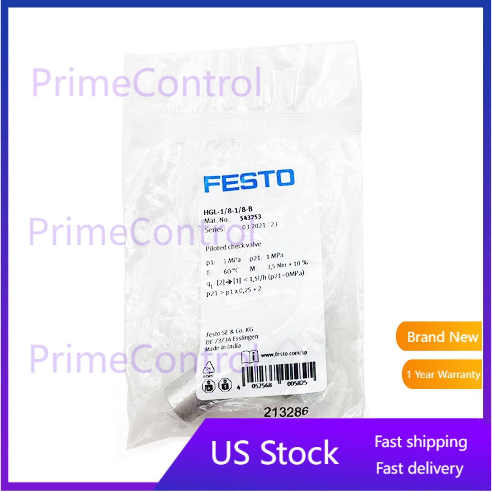New In Box FESTO HGL-1/8-1/8-B 543253 Throttle Valve