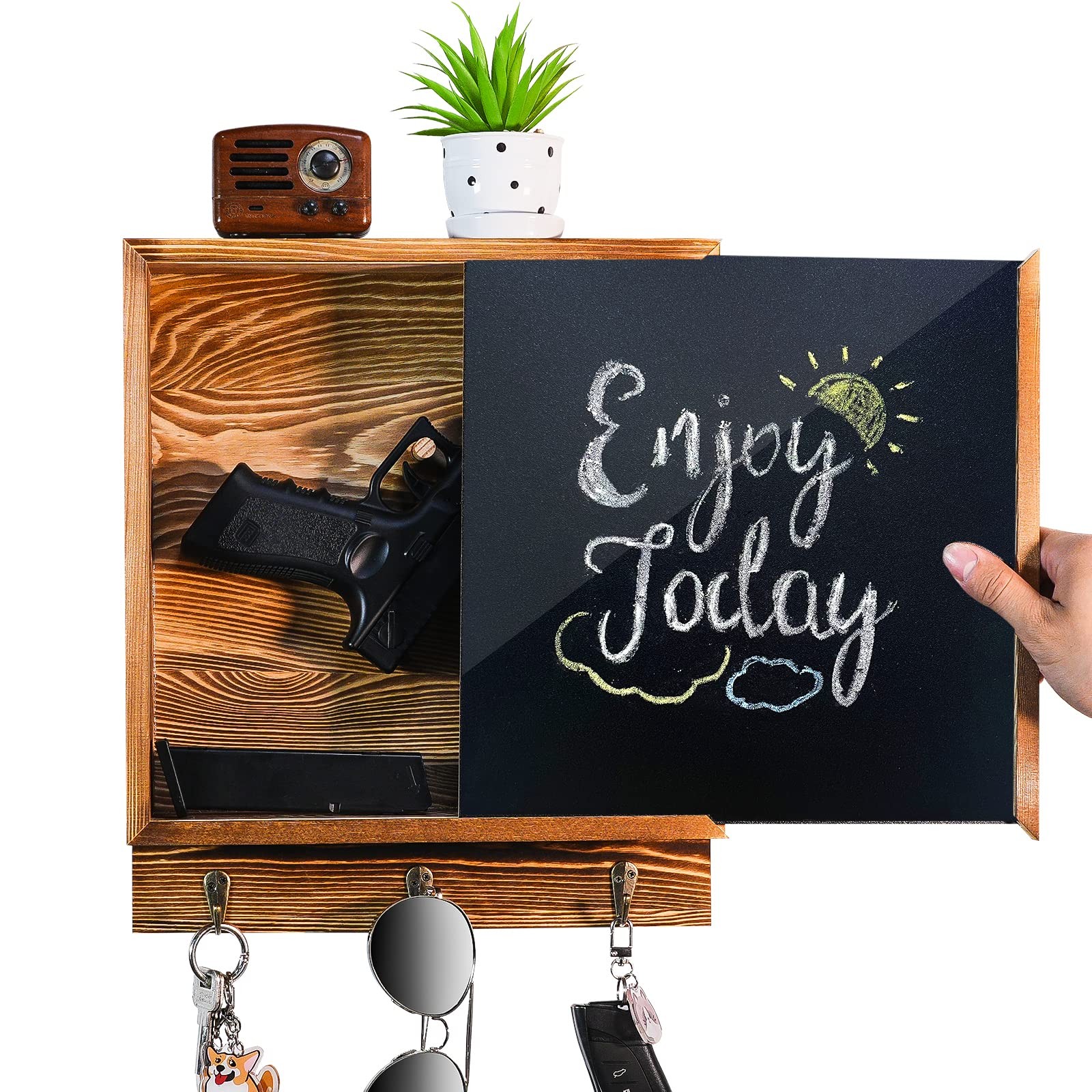 Hidden Storage, Hidden Wall Safe Rack Shelf with 3 Hooks for Secret Decor Con...
