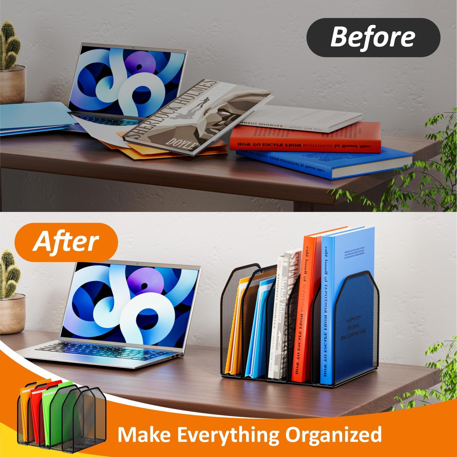 Desk File Organizer, Adjustable 5 Sections Upright Desktop Organizer File Sor...