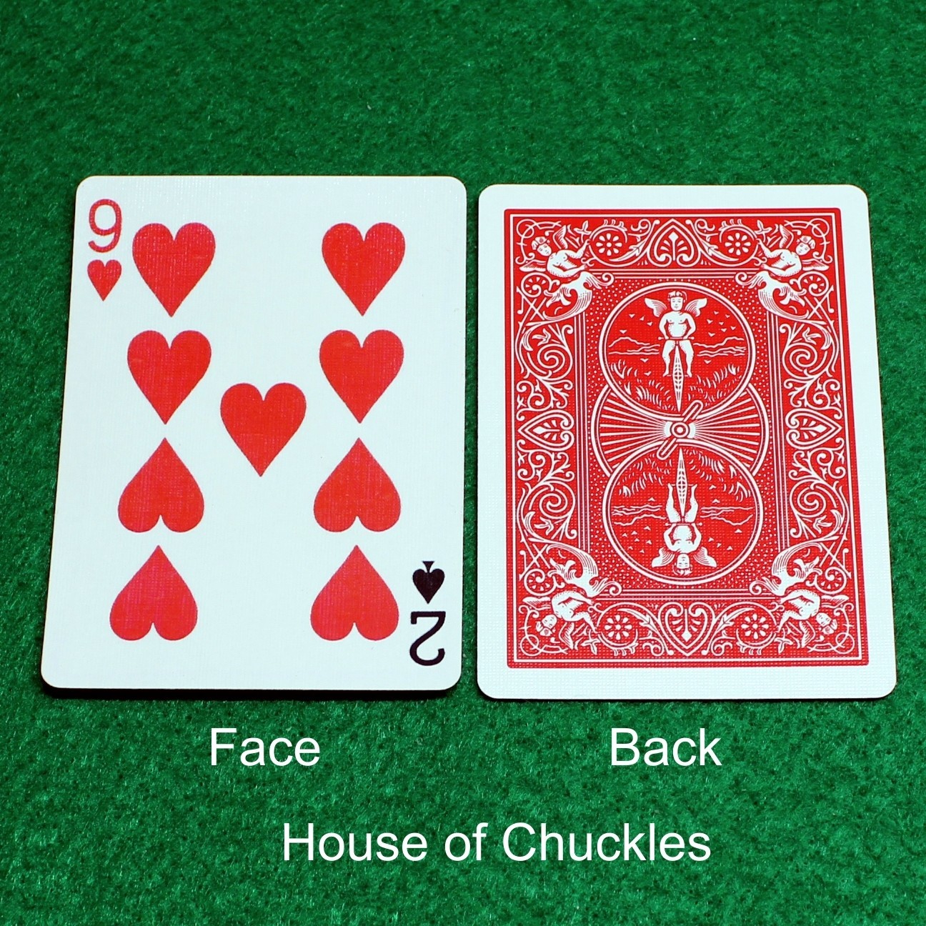 9 of Hearts / 2 of Spades - Mis-Indexed, Bicycle Printed Gaff Card, Red