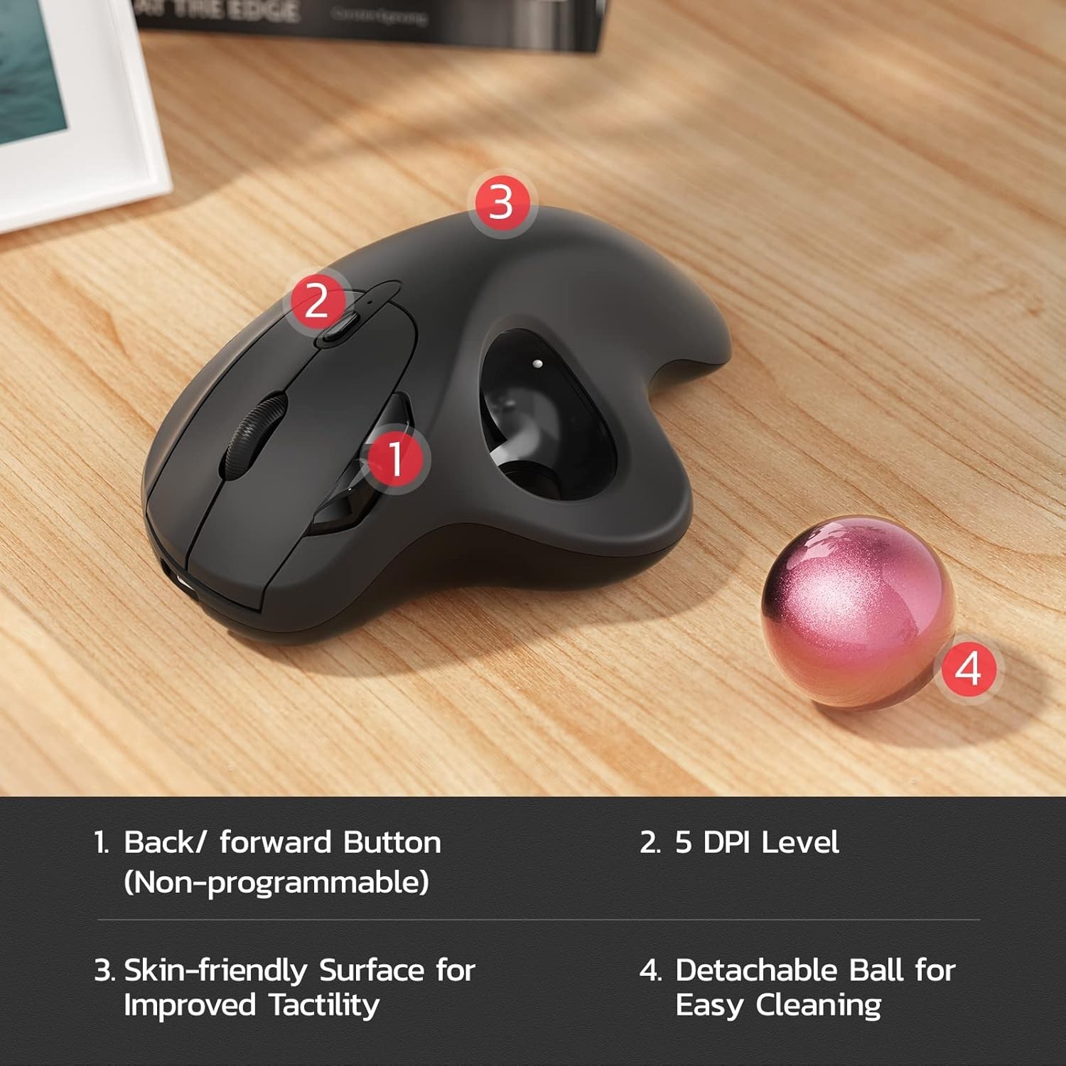 M501 Wireless Trackball Mouse, Rechargeable Ergonomic, Thumb-Controlled, Smoo...