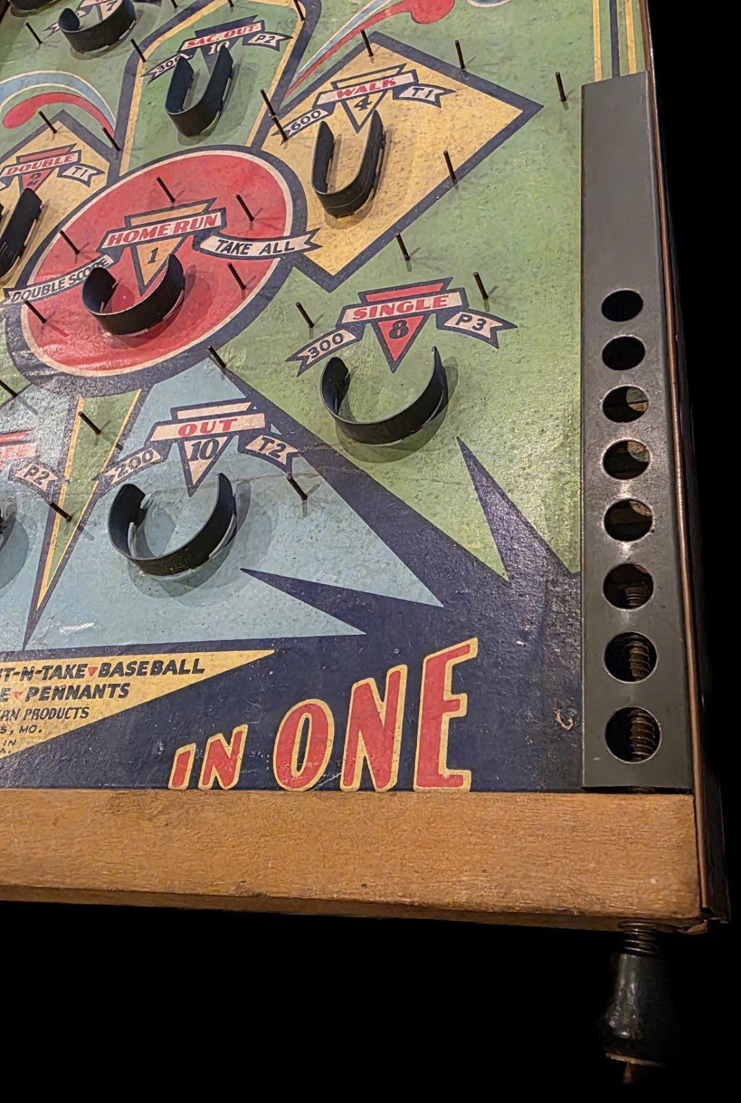 POOSH-M-UP 5 in 1 BASEBALL Bagatelle Put-n-Take Twenty-one Pennants FOR PARTS