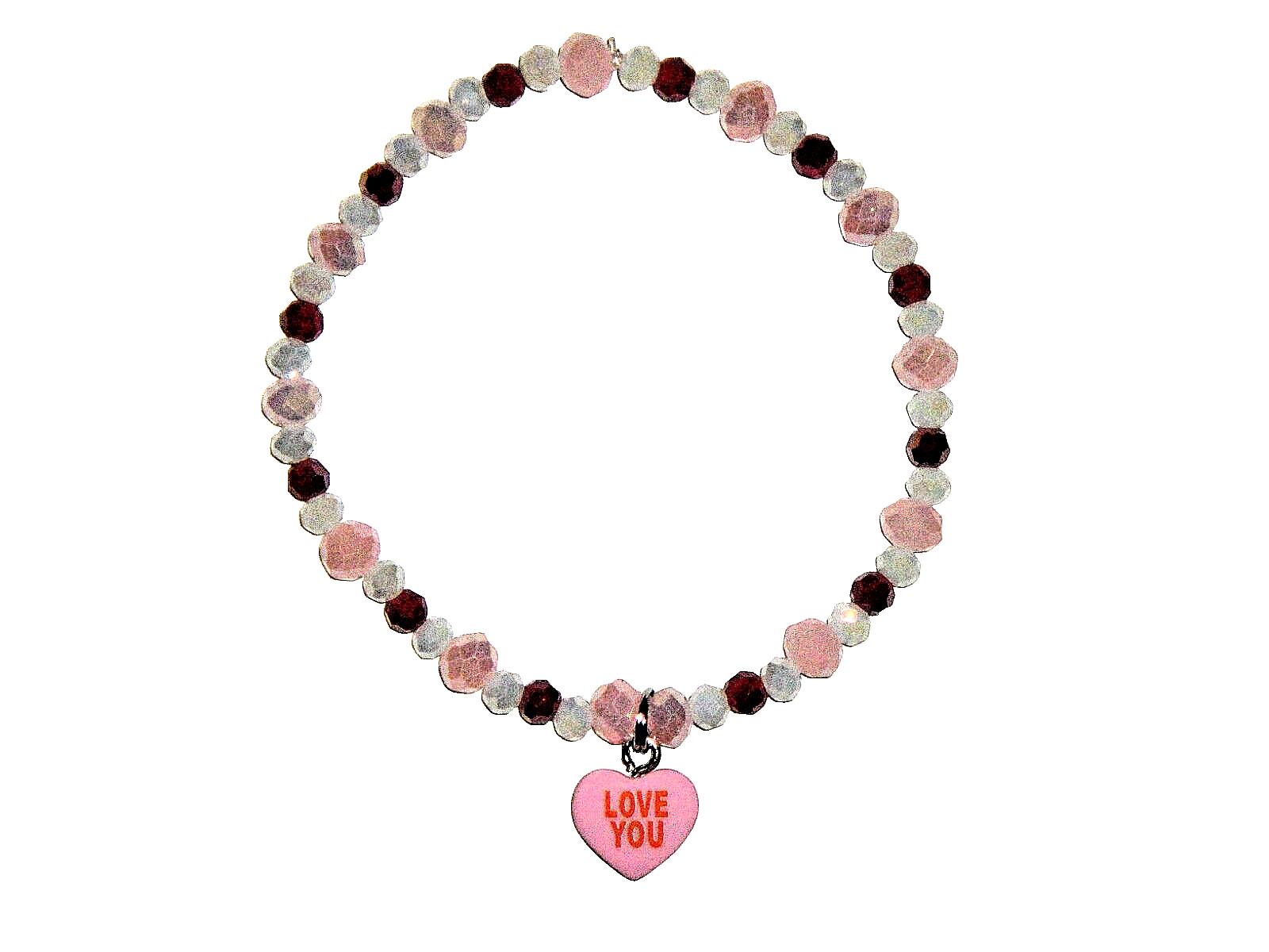 CONVERSATION HEART "LOVE YOU" BRACELET (7 5/8"):  HAND-MADE JEWELRY BY T.L.C.