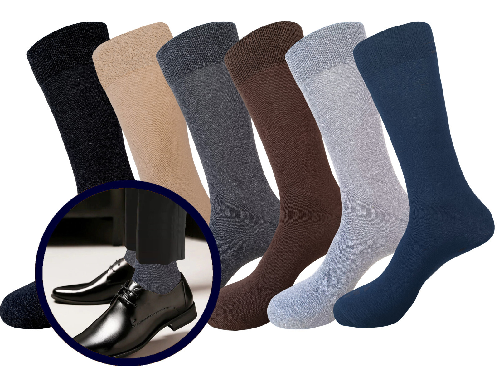6 Pair SOLID COLORS NATURAL COTTON Multicolor Men's COTTON Dress Socks 10-13
