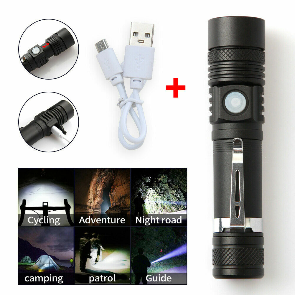 Super Bright LED Tactical Flashlight Zoomable With Rechargeable Battery