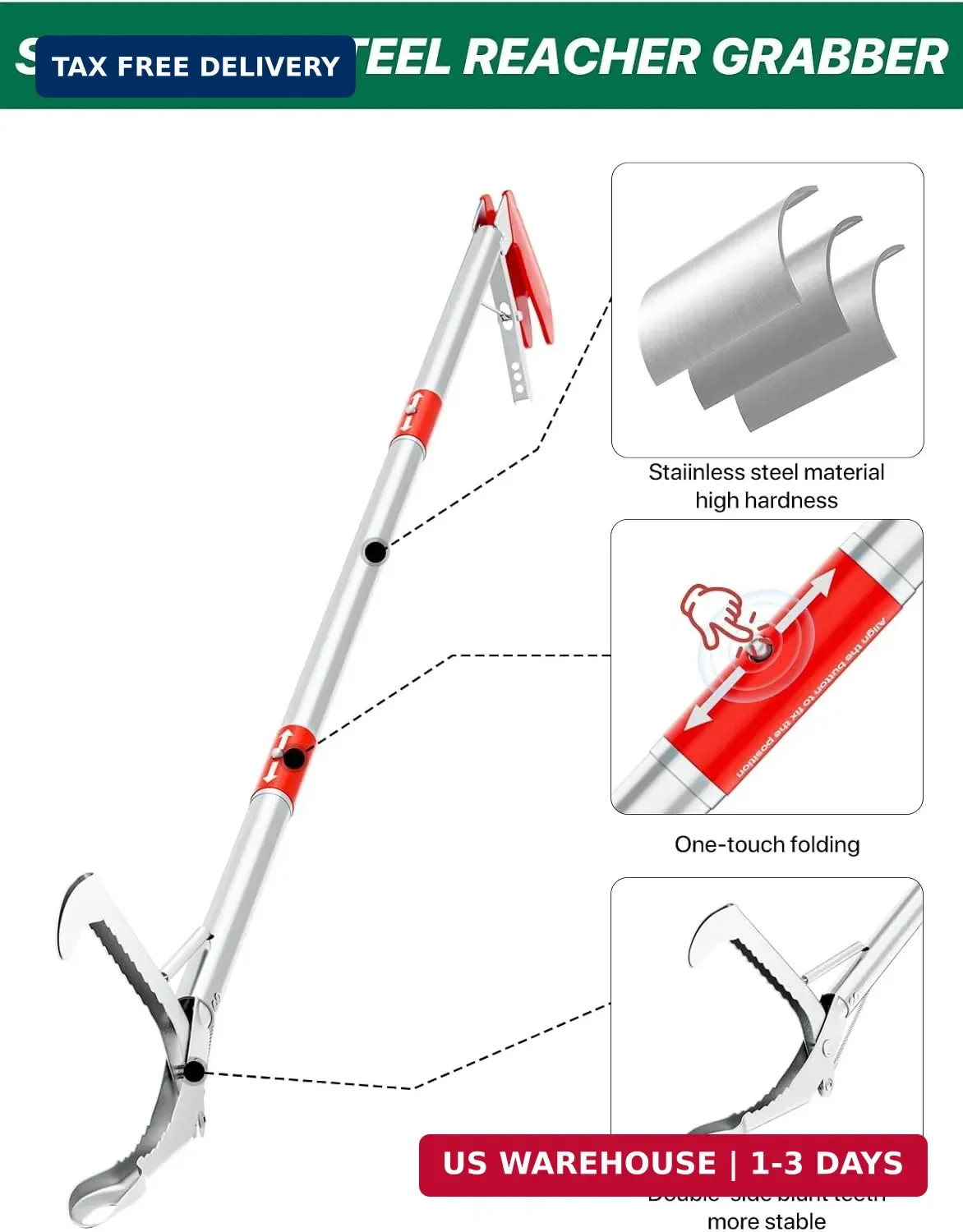 Grabber Reacher Tool, 50" Foldable Extra Long Grabber for Elderly Reaching Tool