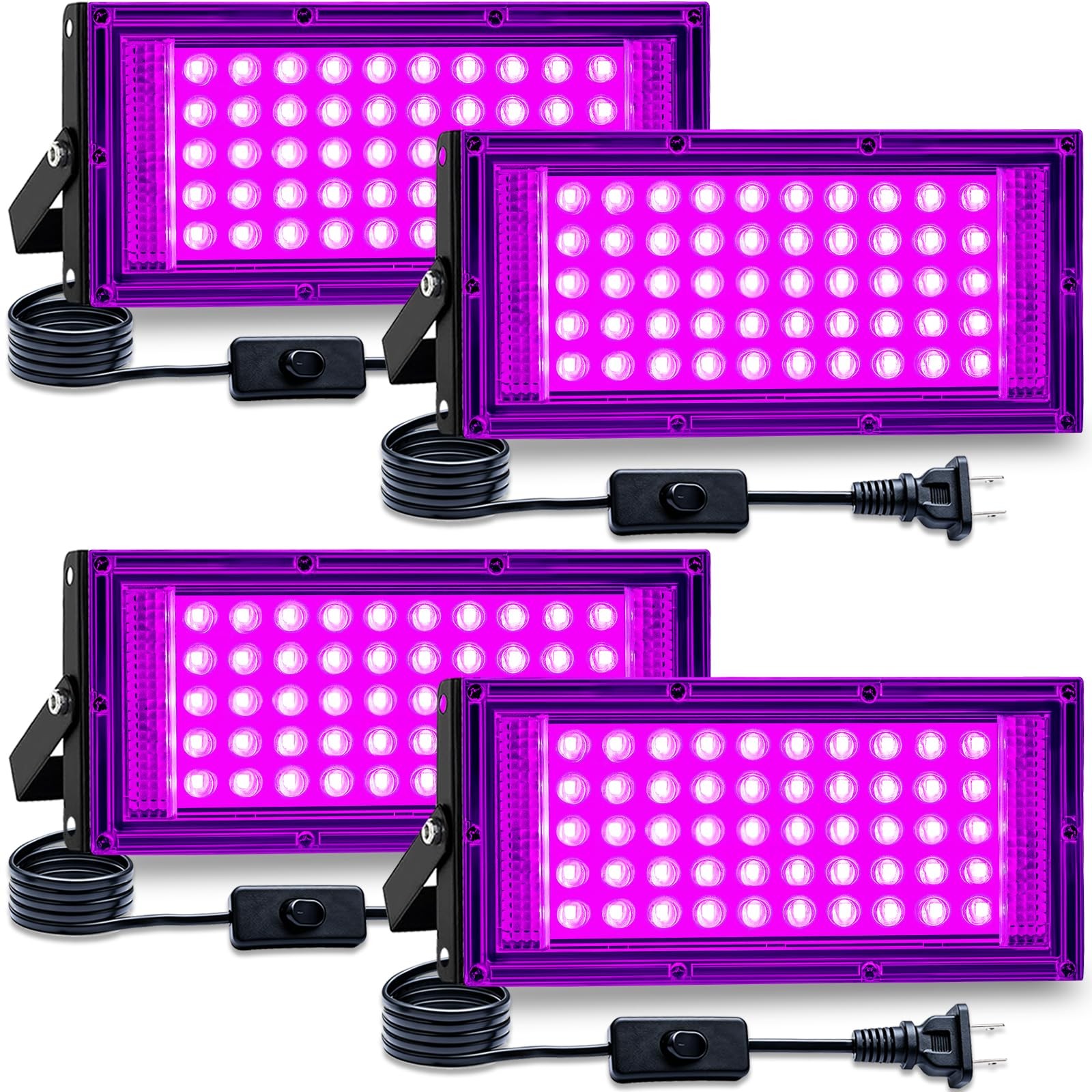 50W 4Pack Black Light for Glow Party, IP65 Waterproof,385-400nm 4Pack,