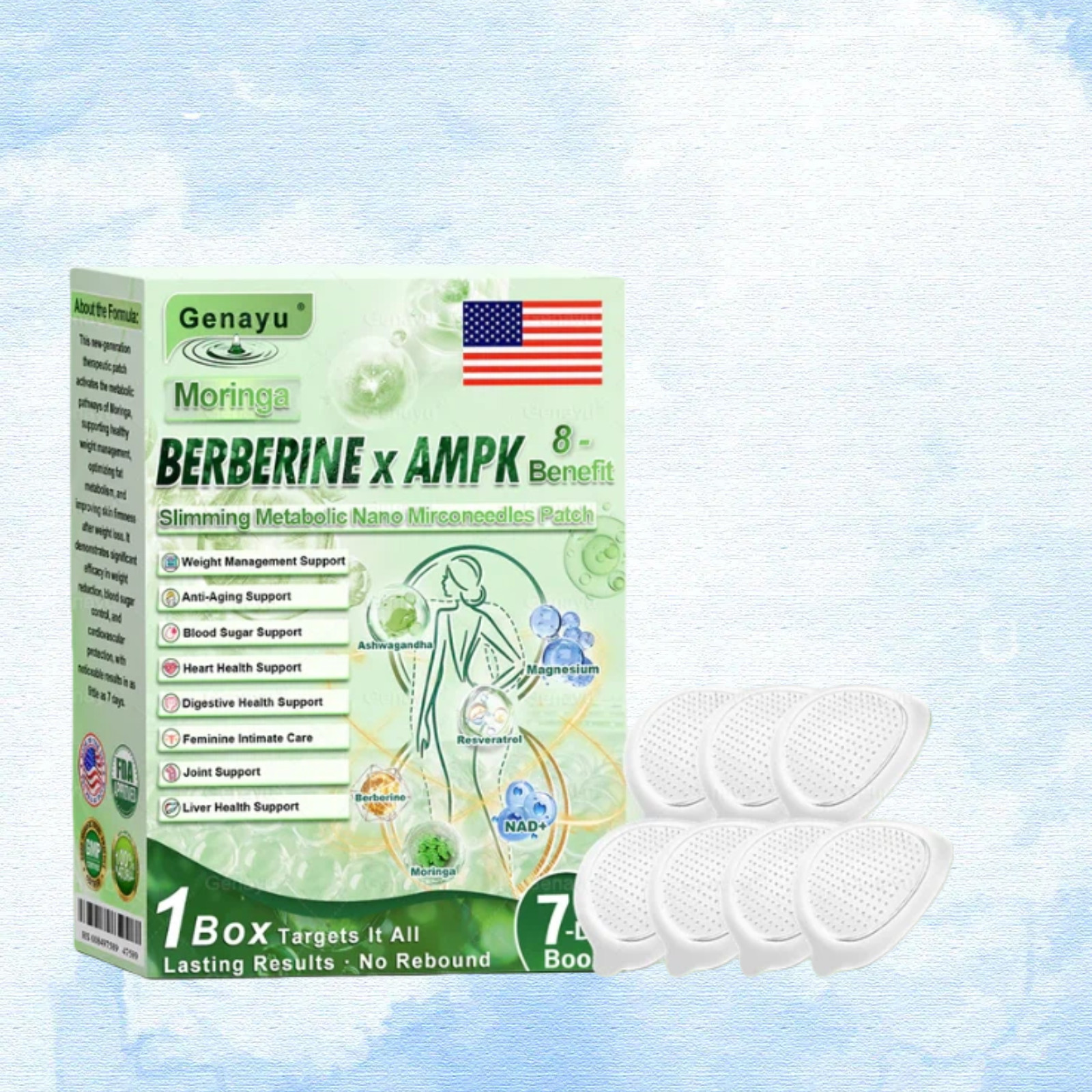 NEW Genayu Moringa Berberine AMPK 8-Benefit Nano Microneedle Patch