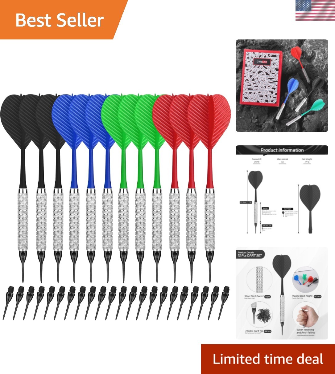 Plastic Tip Darts,12pcs Soft Darts Set with 100 Plastic Tips for Electronic D...