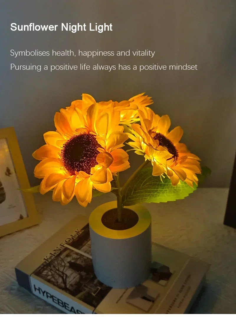 3 LED Night Light Rechargeable Sunflower Lights Interior Lighting Bedroom
