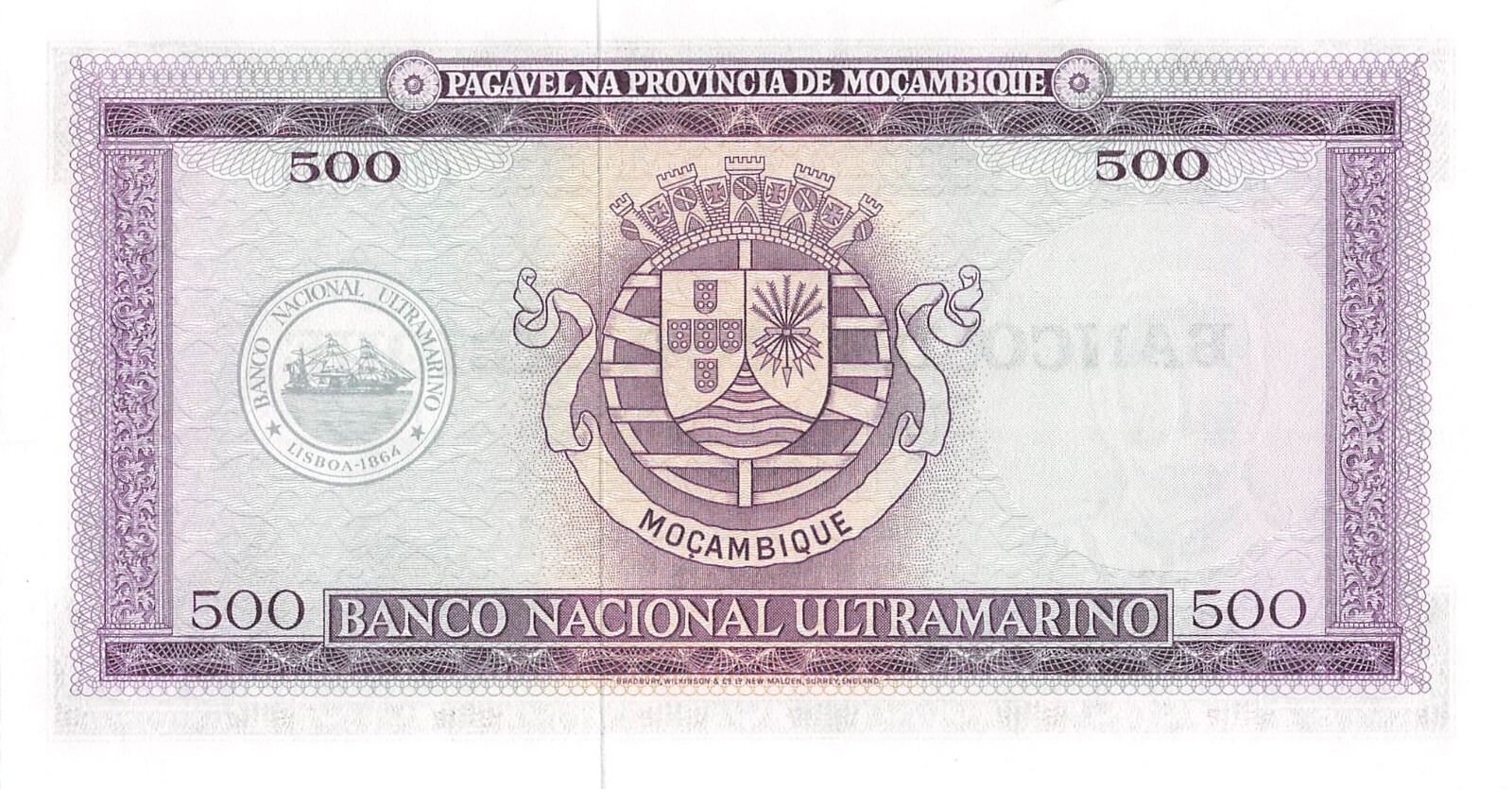 Mozambique  500  Escudos  22.3.1967 / 1976  P 118a  Uncirculated Banknote Mea81
