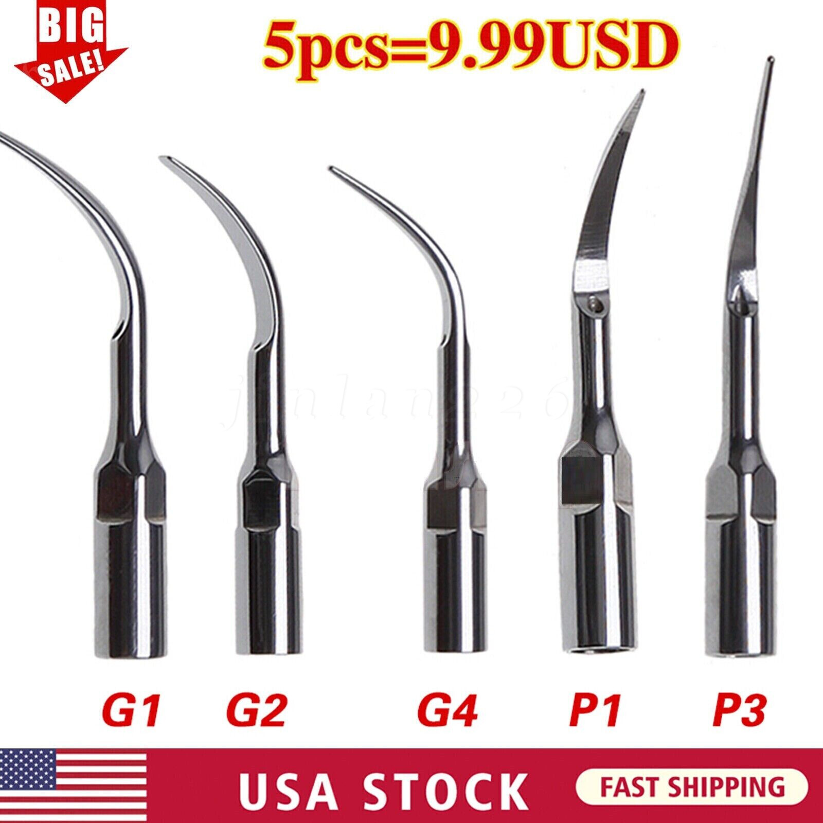 5 Pcs Dental Ultrasonic Piezo Scaler Tips fit Cavitron Woodpecker EMS Handpiece