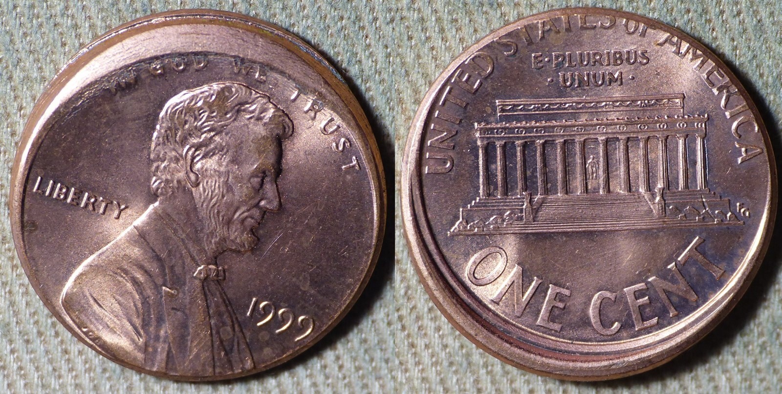 Errors : 1999 Cent Broadstruck Off Center IREC3145