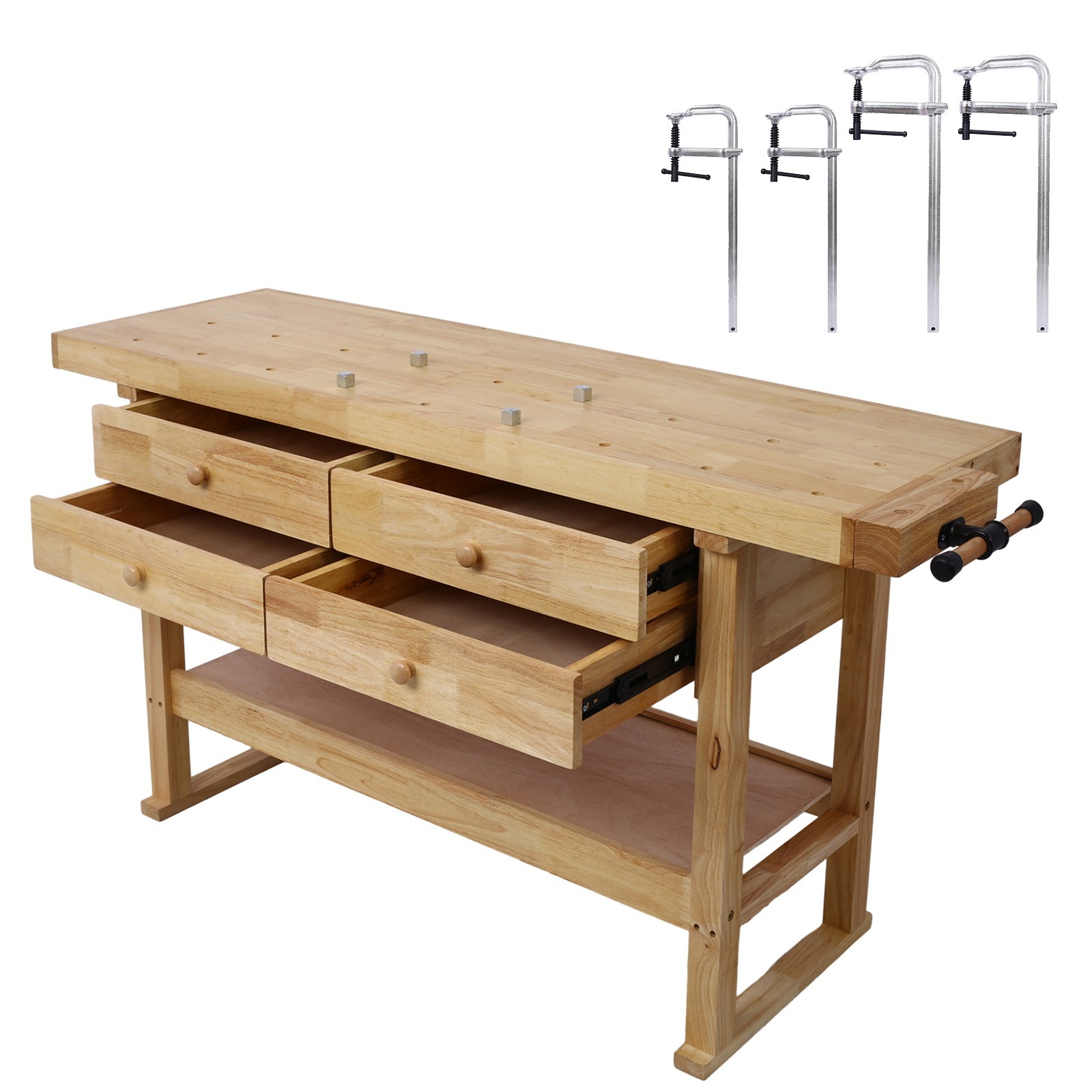 60in Wooden Workbench 4 Drawers, Bar Clamps Set Included