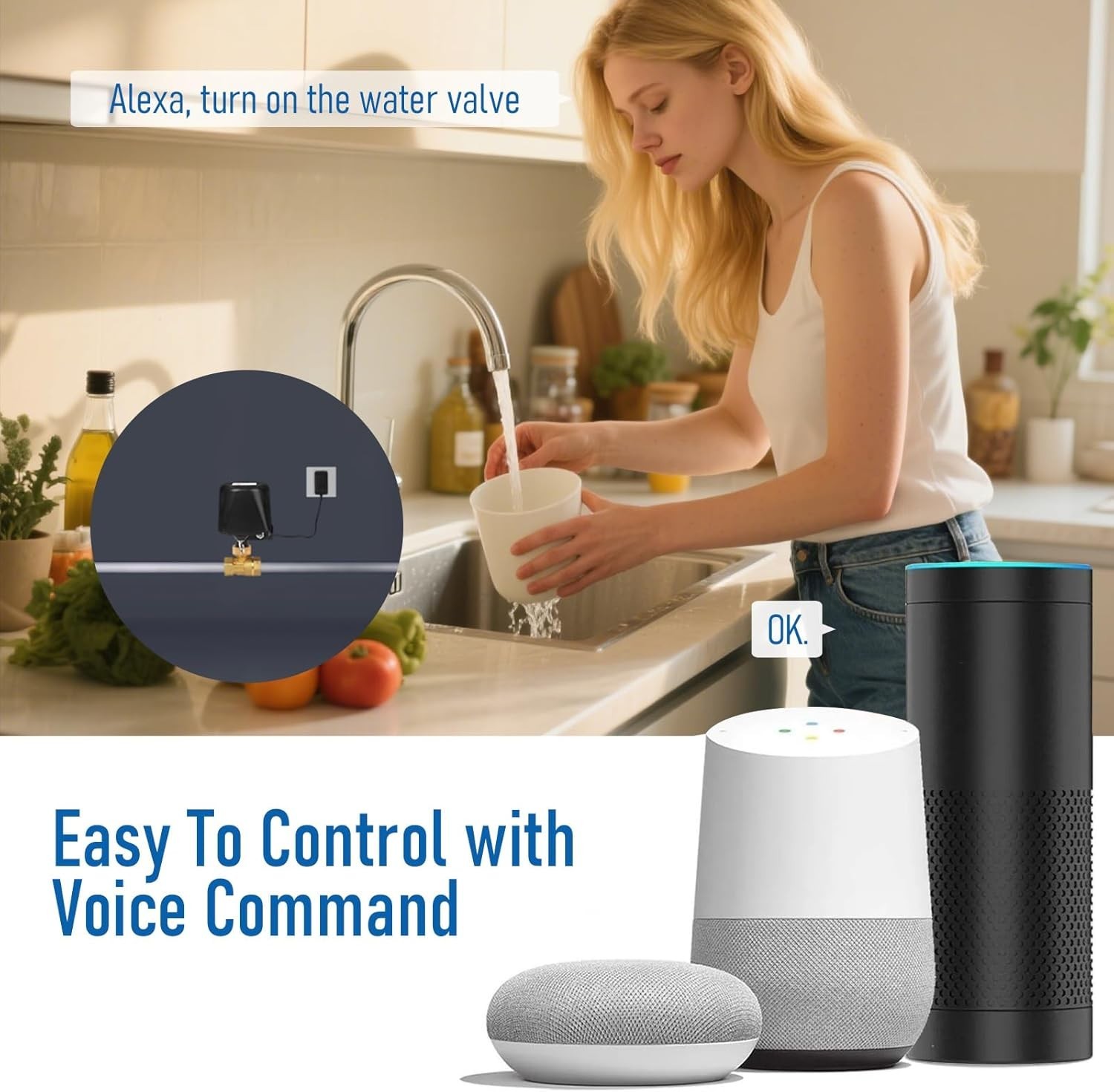 Smart 1/2" Wifi Shutoff Water Ball Valve, Smart App Control, 4 Timer Modes, Supp