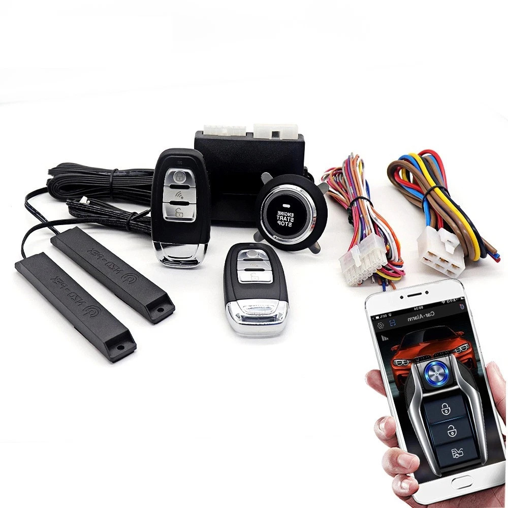 New 12V Car PKE System One Key Start Remote Engine Start App & RF Remote Control