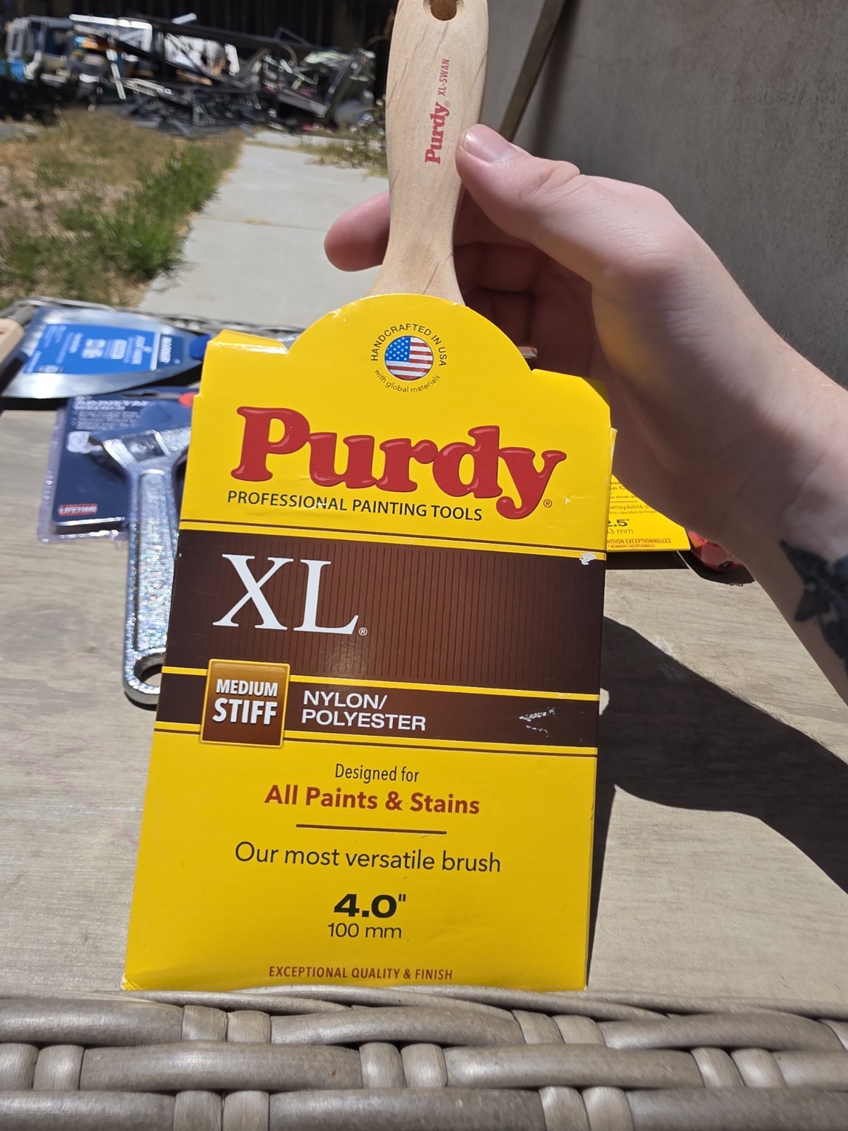 Purdy XL 4 in Flat Paint Brush Medium Stiff Nylon/Polyester Blend