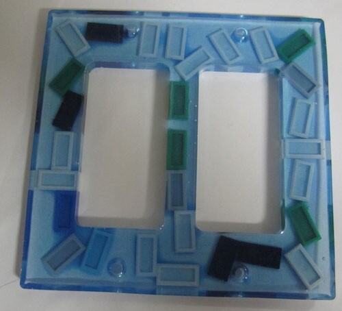 LEGO filled Resin Double Panel - Blue w/Decorative Pieces - (1 Piece)