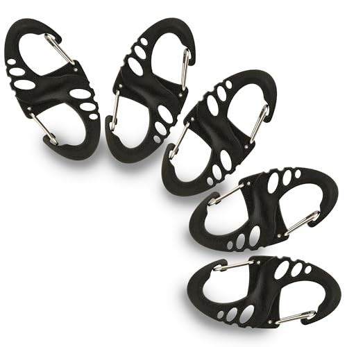 Carabiner Clip - Double Spring snap Hook- 5 Pack S-Biners - Locking Key Black