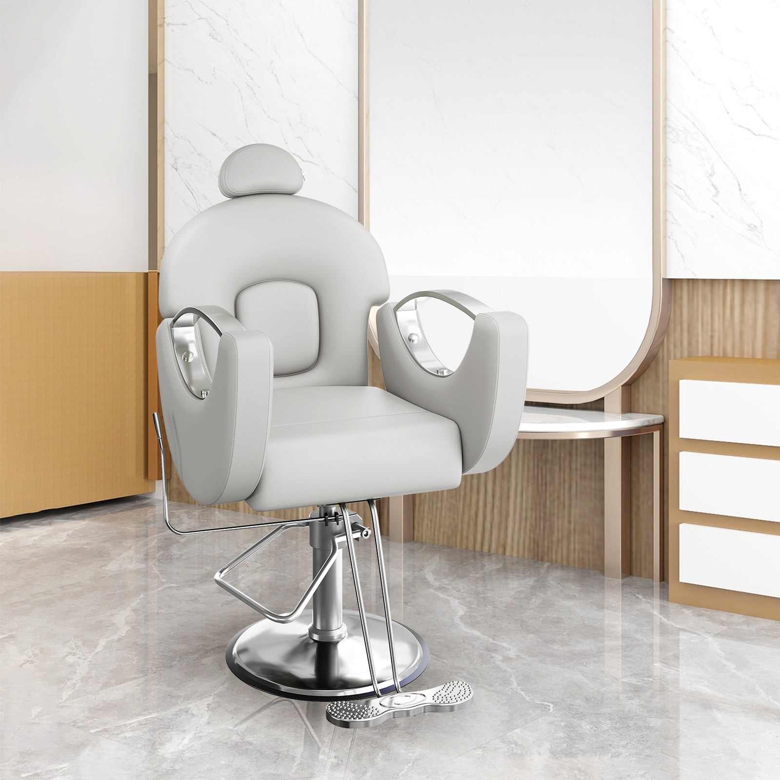 Reclining Salon Barber Chair, 360° Swivel Hair Stylist Chair with Hydraulic Pump