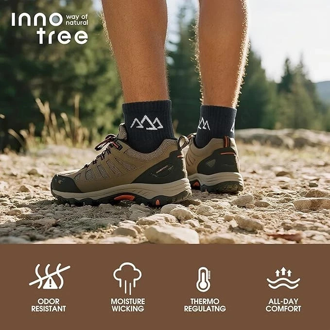 Merino Wool Hiking Socks for Men & Women, Quarter Ankle Compression Thick 5 Pair