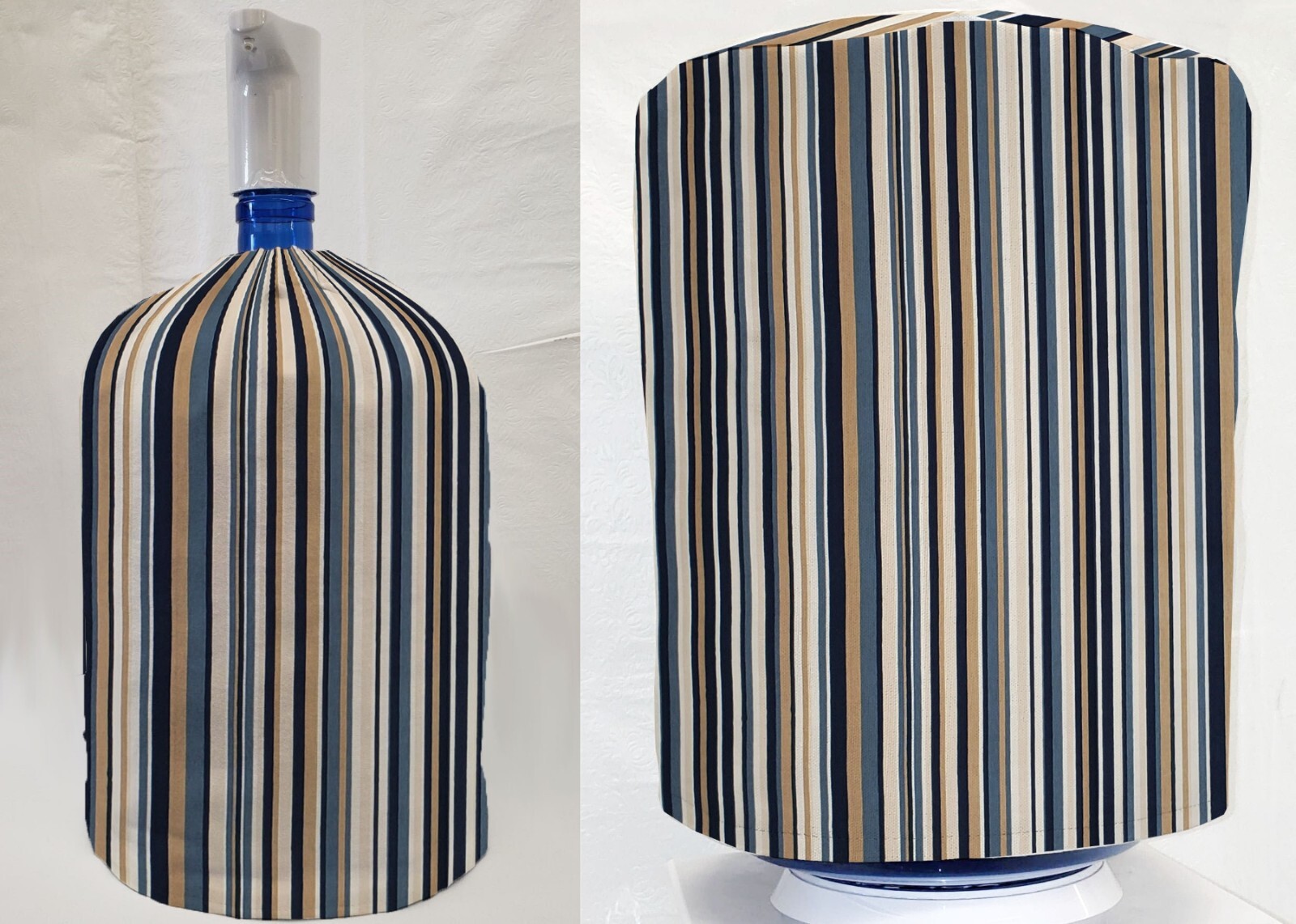 Blue Khaki Beige Stripes Water Bottle Cover