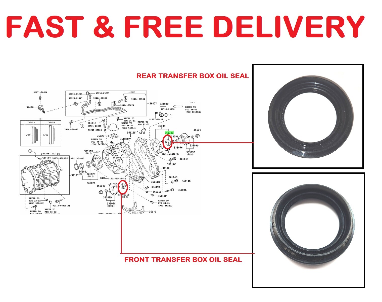 FRONT REAR TRANSFER BOX OIL SEAL FOR TOYOTA LAND CRUISER 3.0TD KDJ90/KDJ95 00-02