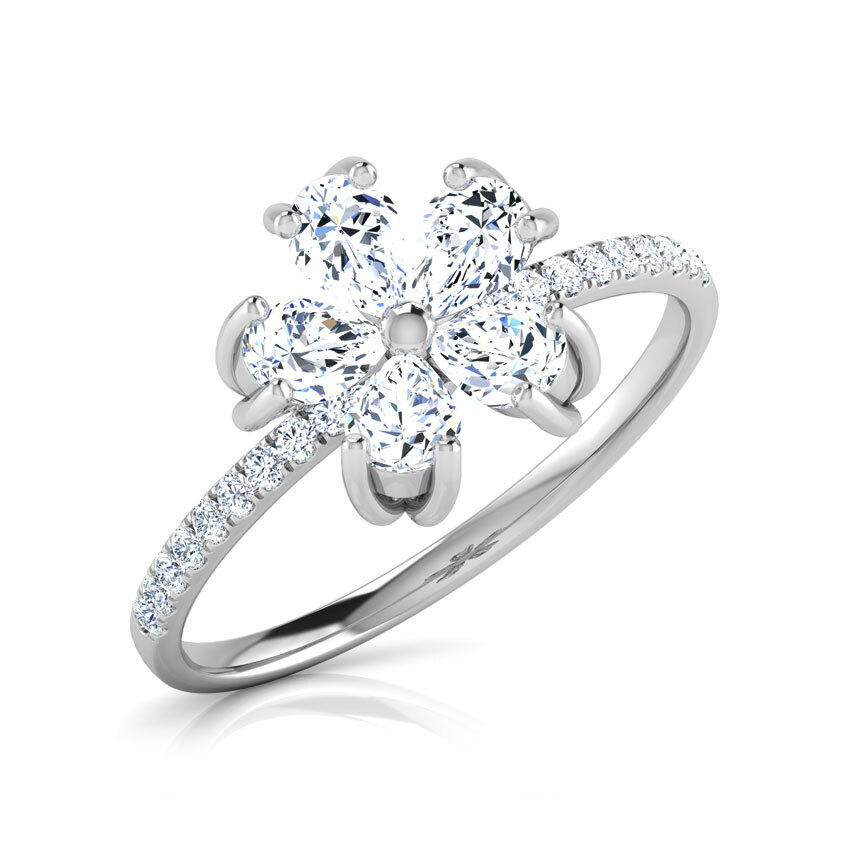 2Ct Pear Cut Simulated Diamond Floral Nature Inspired Ring 14K White Gold Plated