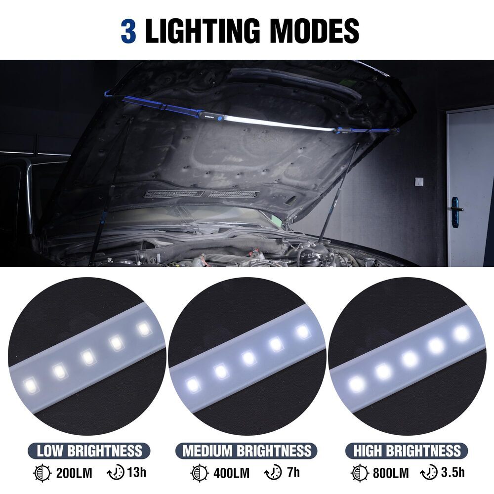 WORKPRO 25" Long Rechargeable Underhood Work Light 3 Lighting Modes For Garage