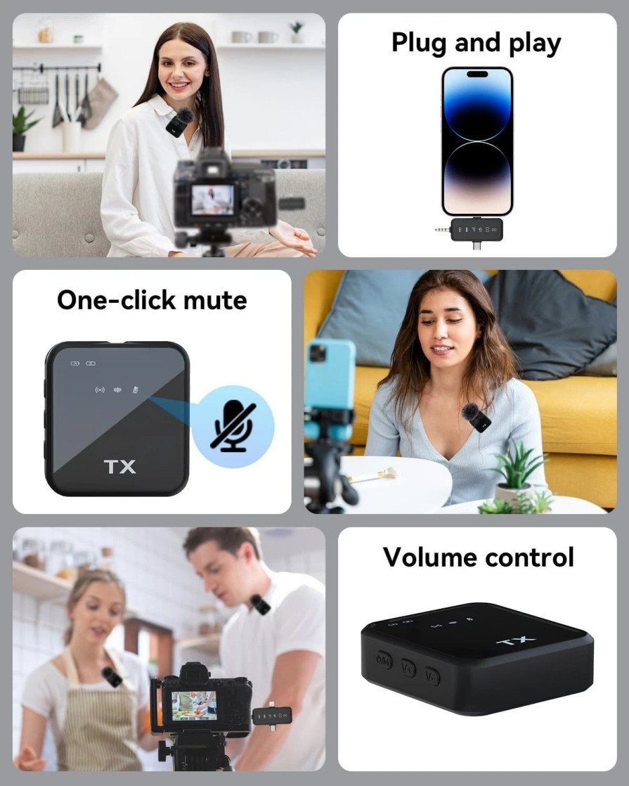 3 in 1 Mini Microphone for iPhone/Android/Camera, Wireless Lavalier Microphone*