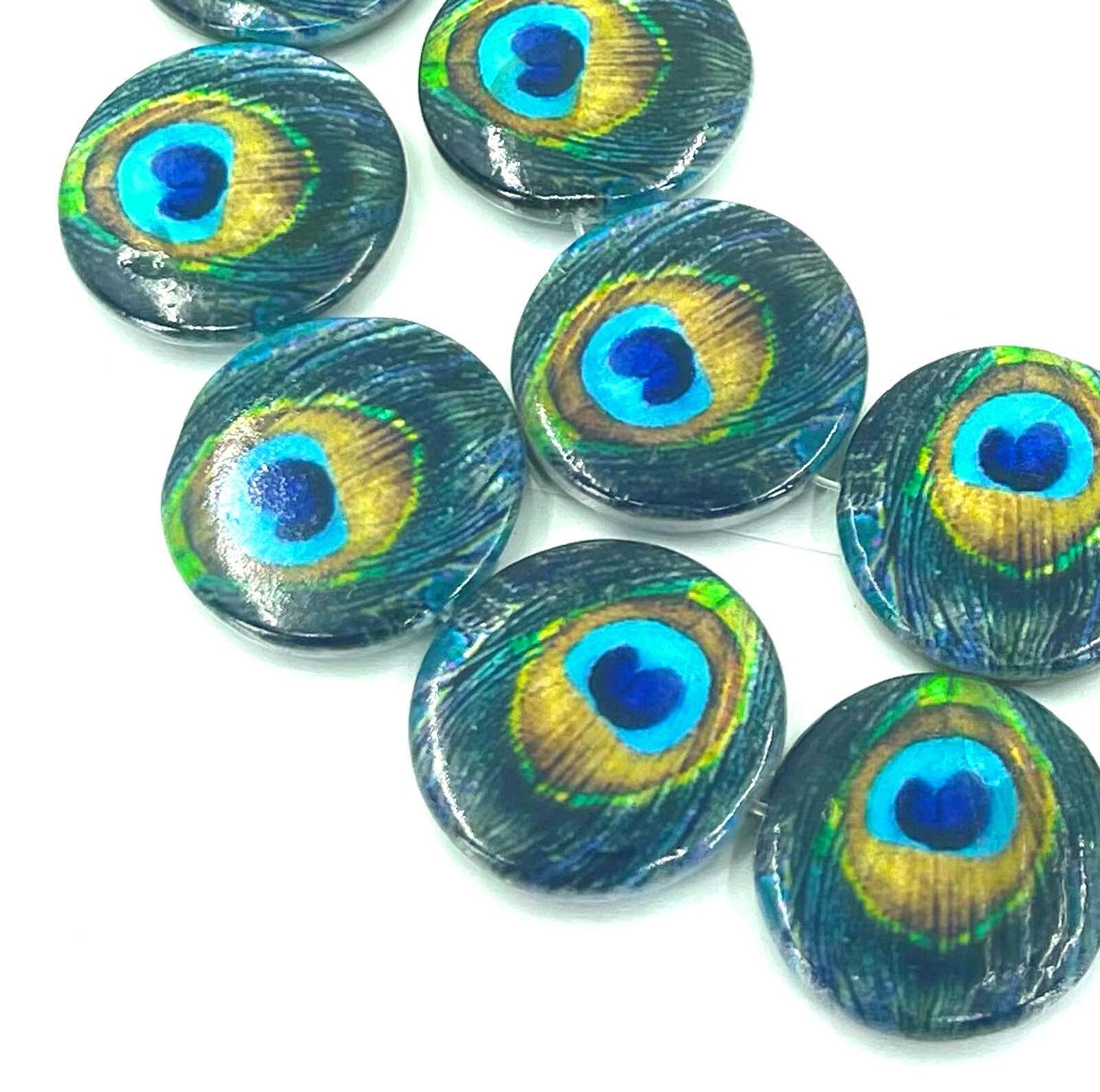 20mm Peacock Mother Of Pearl Shell Disc Coin MOP Beads 16"
