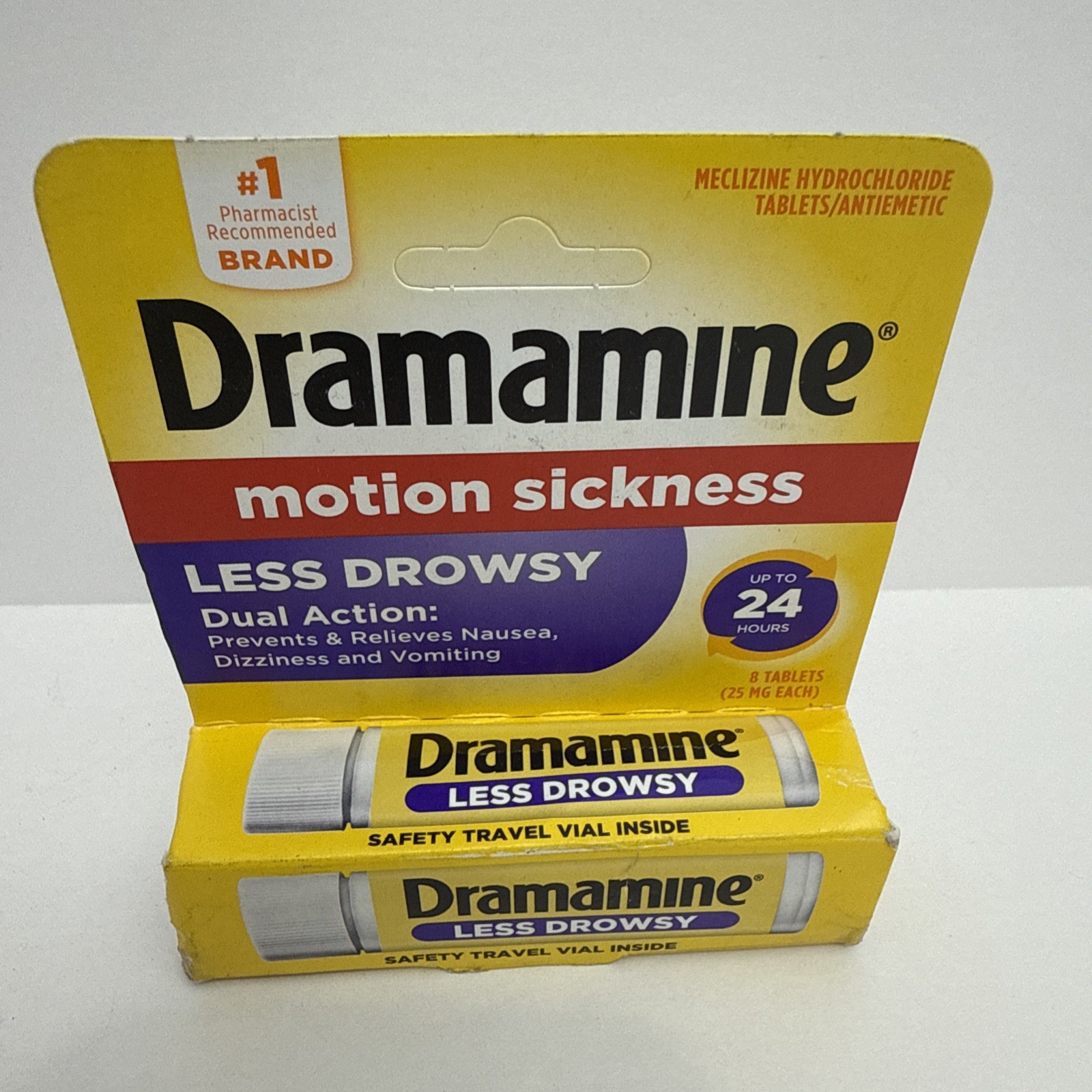 Dramamine Less Drowsy 25mg Meclizine Motion Sickness Relief Medicine 8 Count