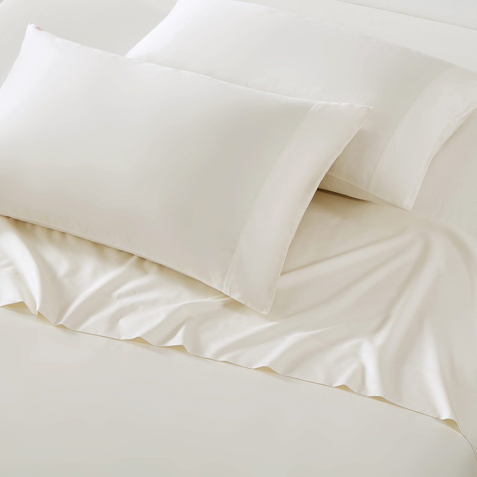 Luxury Sateen Cotton Pillow Case Set, 800 Thread Count, Soft & Smooth Ivory Stan