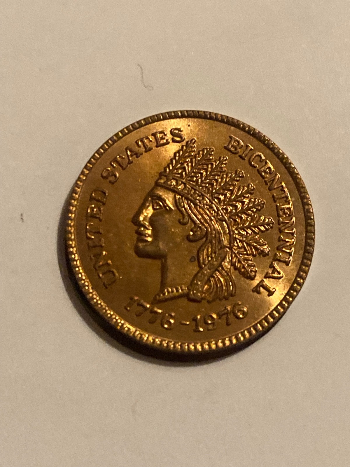 1776 -1976 Bicentennial Indian Patrick Henry  20 MM Copper