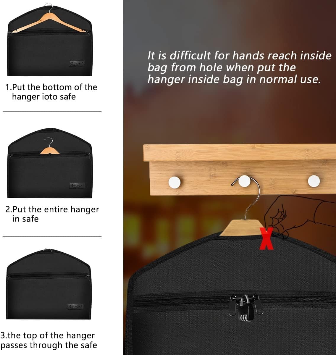 Fireproof Hanger Diversion Safe Bag with Lock, Hanger Safe for Valuables, Sec...