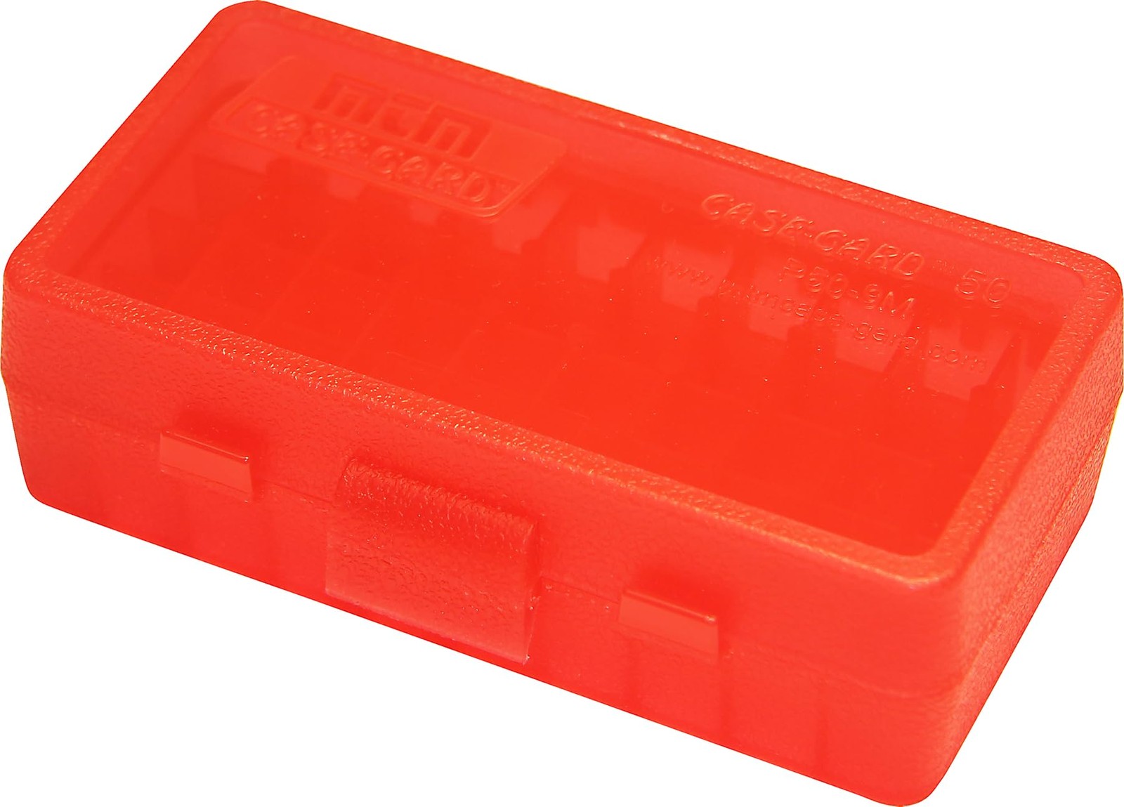 MTM P50-9M-29 Ammo Box 50 Round Flip-Top | Fits 380 ACP & 9MM Cal | Clear Red