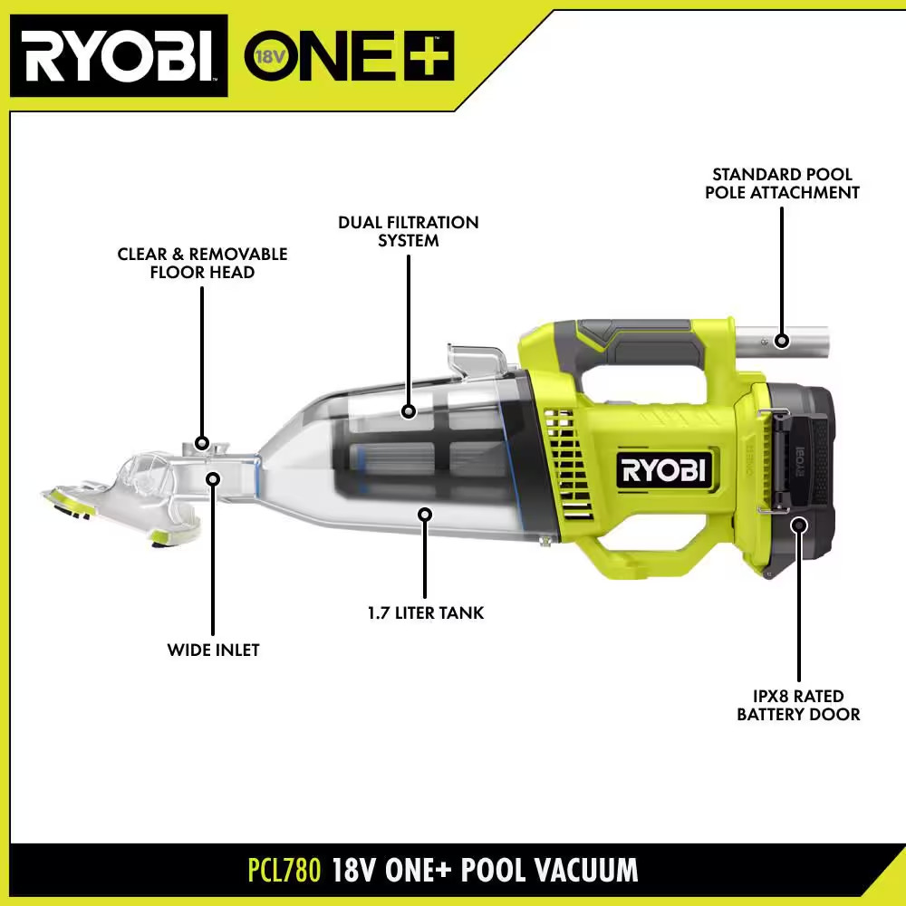 ONE+ 18V Cordless Telescoping Power Scrubber and ONE+ 18V Handheld Cordless Pool