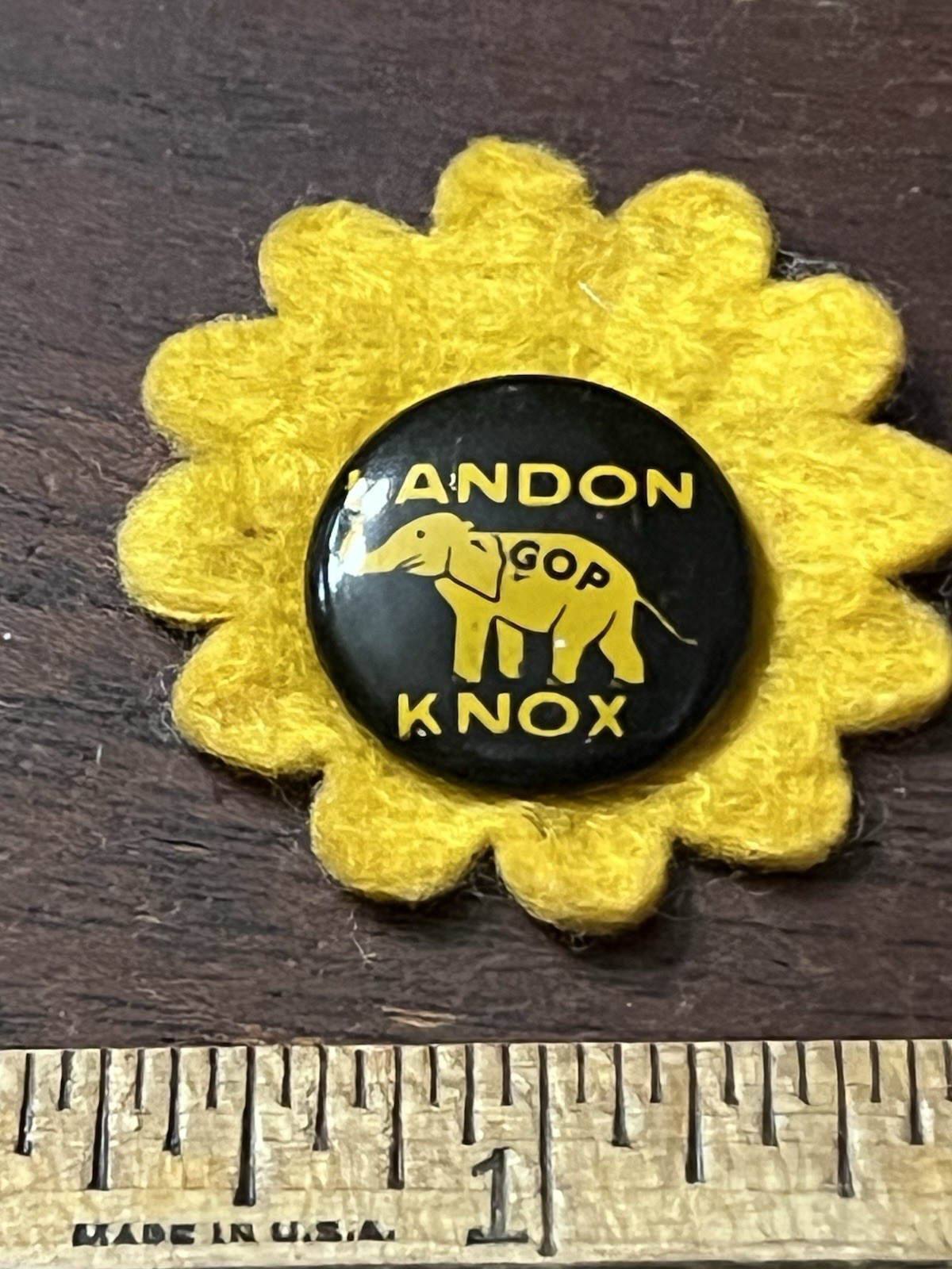 Landon Knox, Campaign,Pinback Button, GOP Elephant, 7/8 in Backing Paper