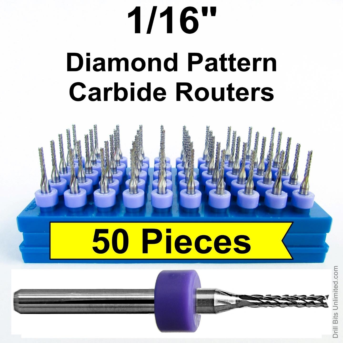 1/16" Router Bit Carbide 1/8" Shank Diamond Flutes 50 Pieces