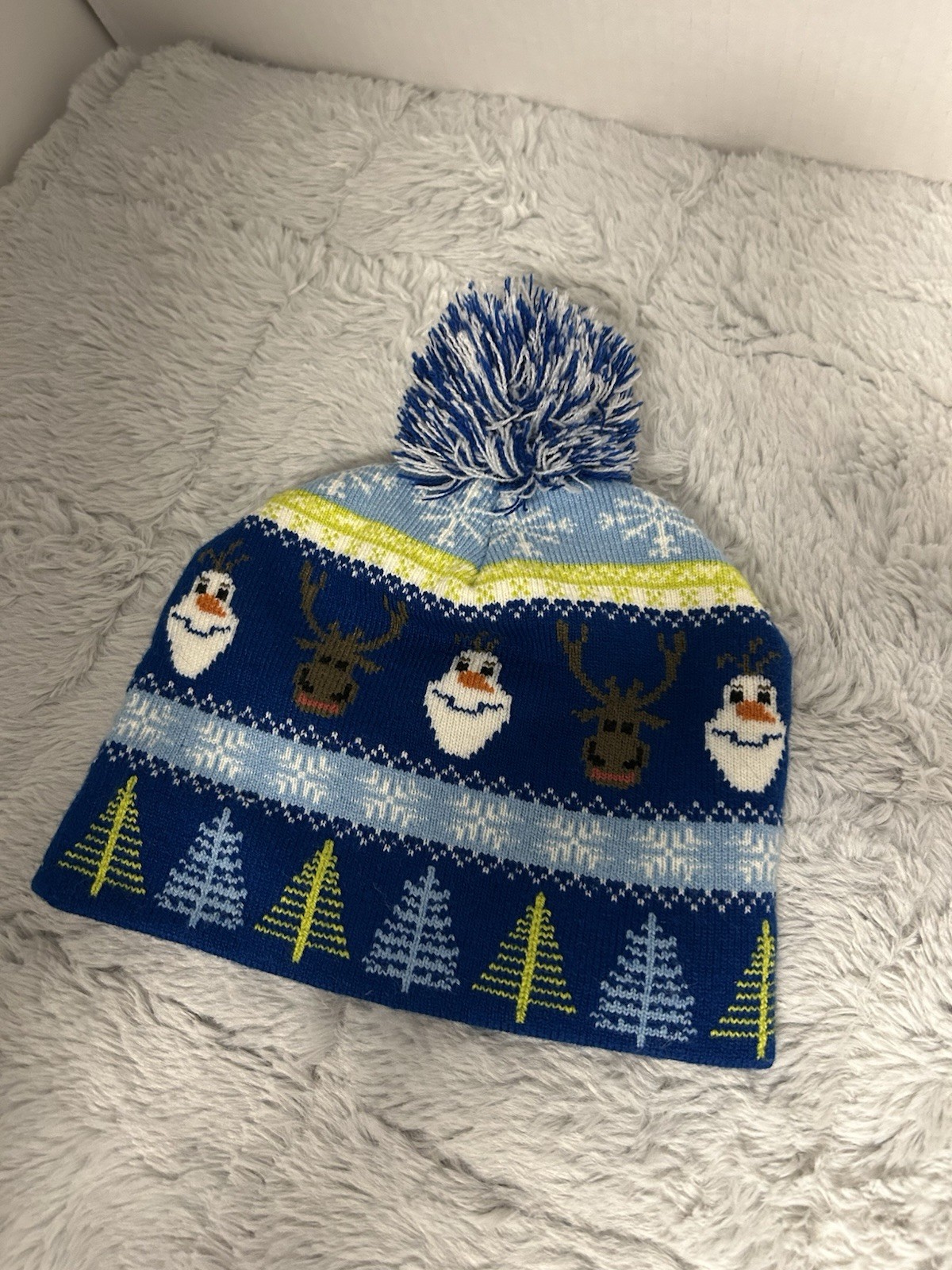 Disney Movie Frozen Olaf Snowman Reindeer Trees Pom Knit Beanie Ski Hat Cap Kids