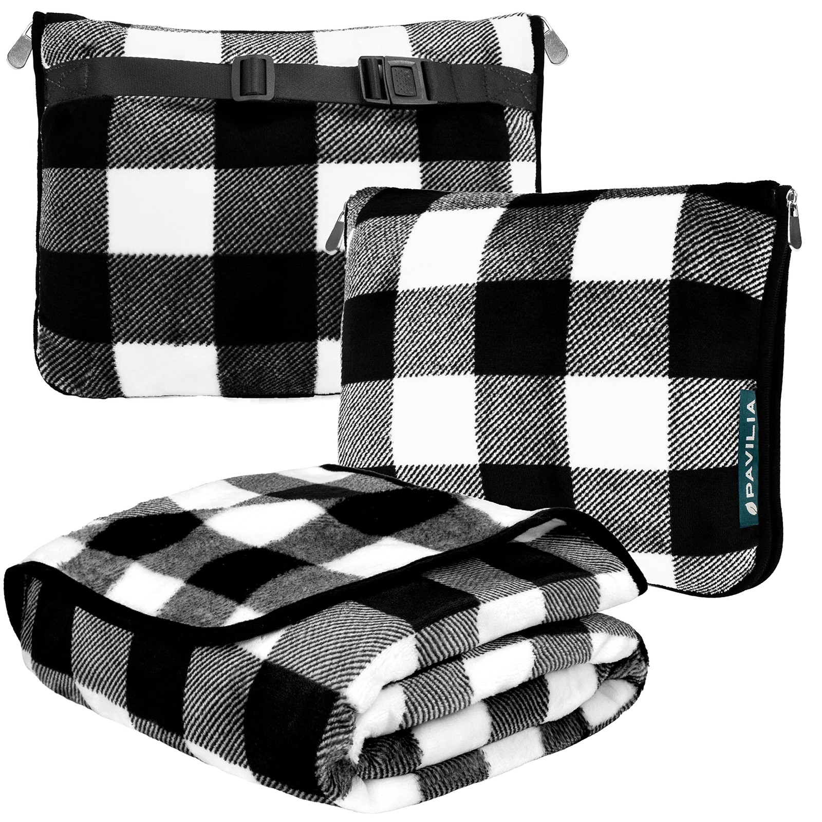 PAVILIA Travel Blanket Pillow, Soft Airplane 60 x 43 inches, Checker White