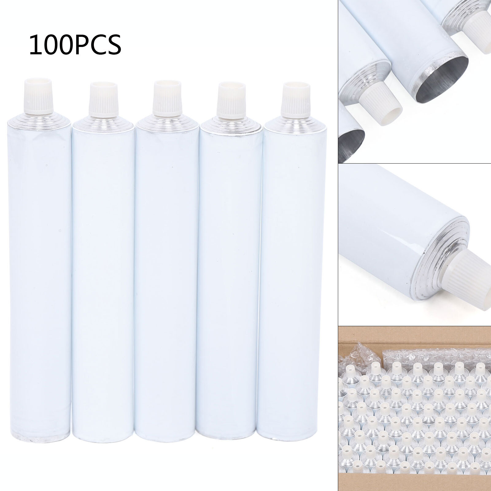 100 Pcs 100ml Empty Unsealed Toothpaste Tubes Needle Cap Full Box Aluminum USA