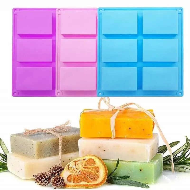 Rectangle Silicone Mold 6 Grid for Soap Chocolate Cake Ice Cream DIY 1pc