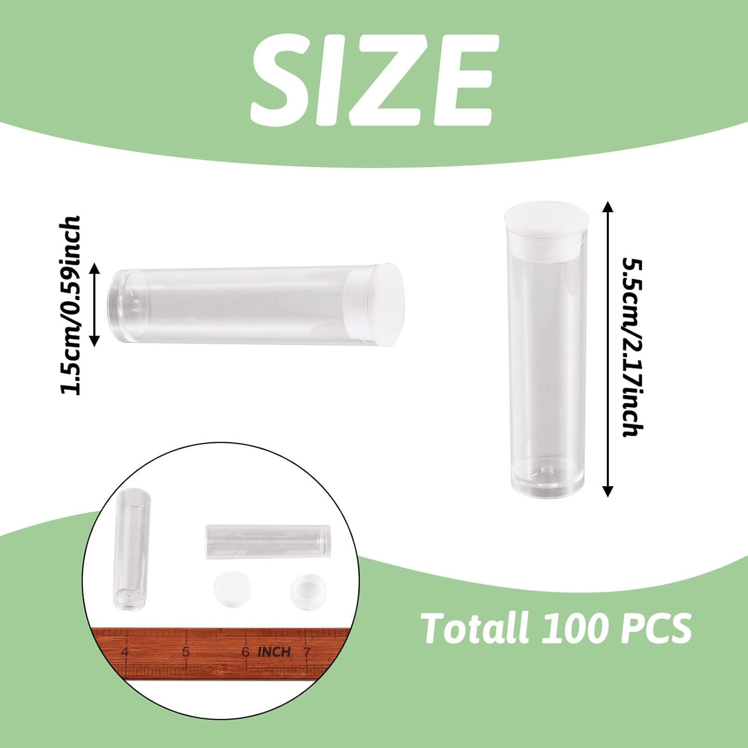 100Pcs Transparent Clear Plastic Small Empty Storage Tubes Bead Container Set Te