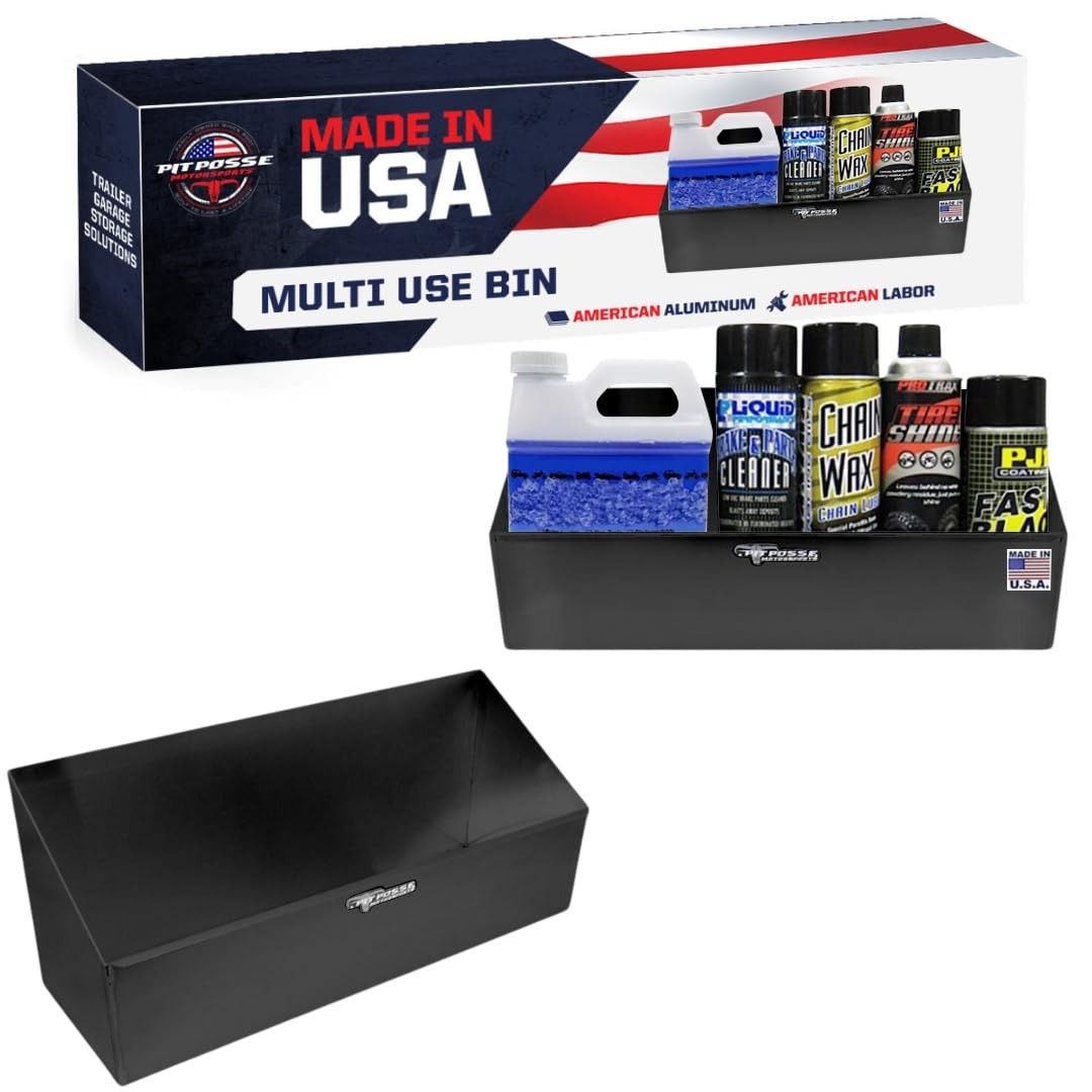 Pit Posse Multi Use Storage Bin USA Aluminum Trailer Garage Organizer (Black)