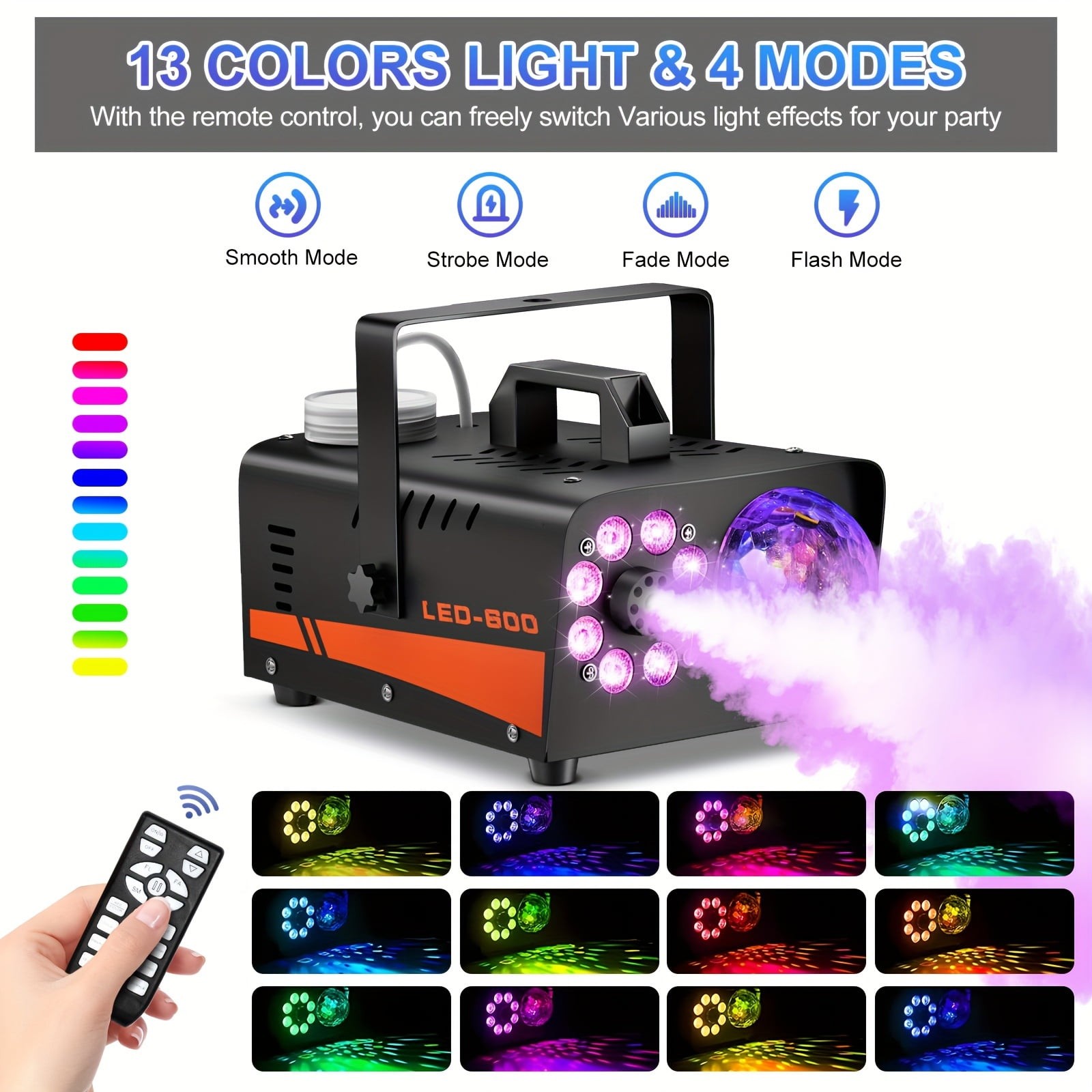 600W LED Smoke Fog Machine RGB Color Stage Fogger Effect Halloween Disco Club