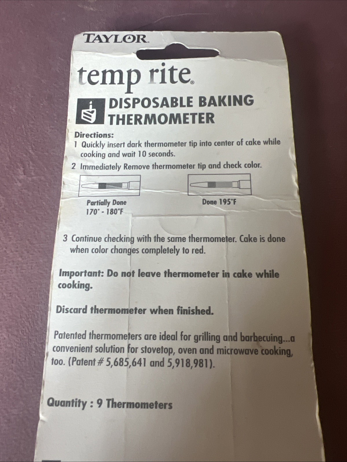 Vintage Taylor Temp Rite Disposable Baking Thermometer