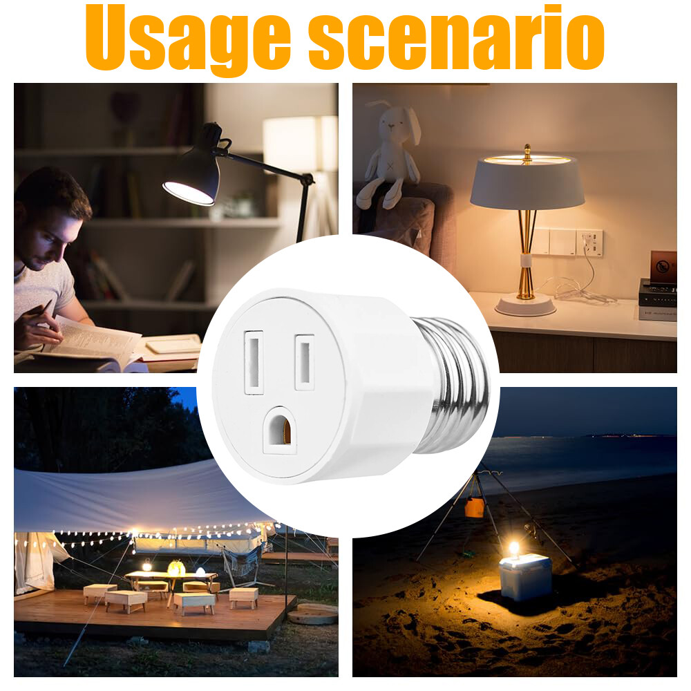 4Pcs E26/E27 3 Prong Light Bulb Socket to Plug Adapter Polarized Screw in Outlet